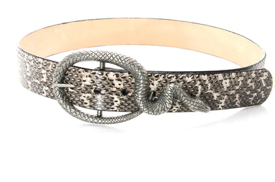 cobra skin belt with oxidized snake buckle