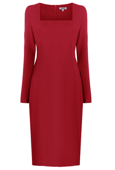 red long sleeves sheath dress