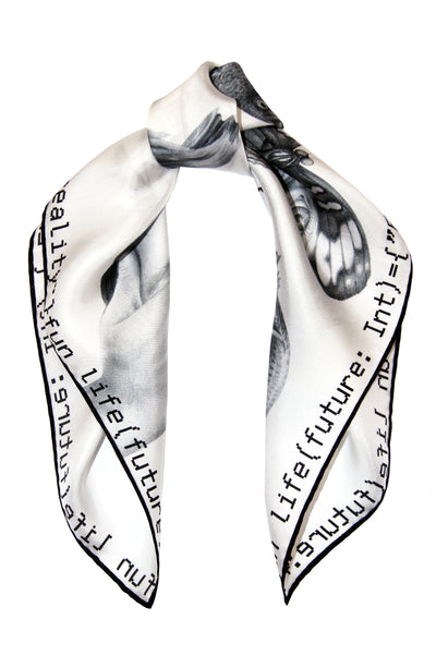 White & Black Print Silk Scarf