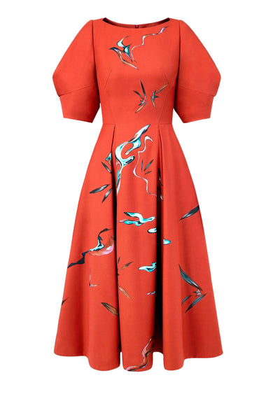 orange midi dress with sleeves