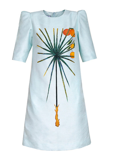 light blue mini dress with paint design